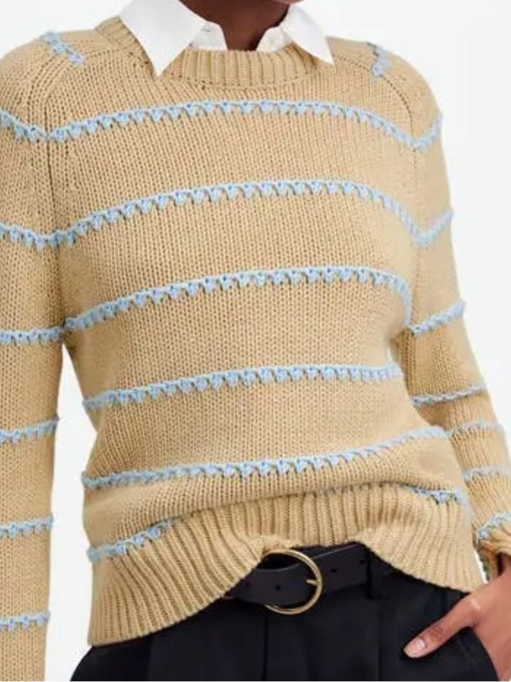 Madewell Stripe Texture Cotton Crewneck Sweater